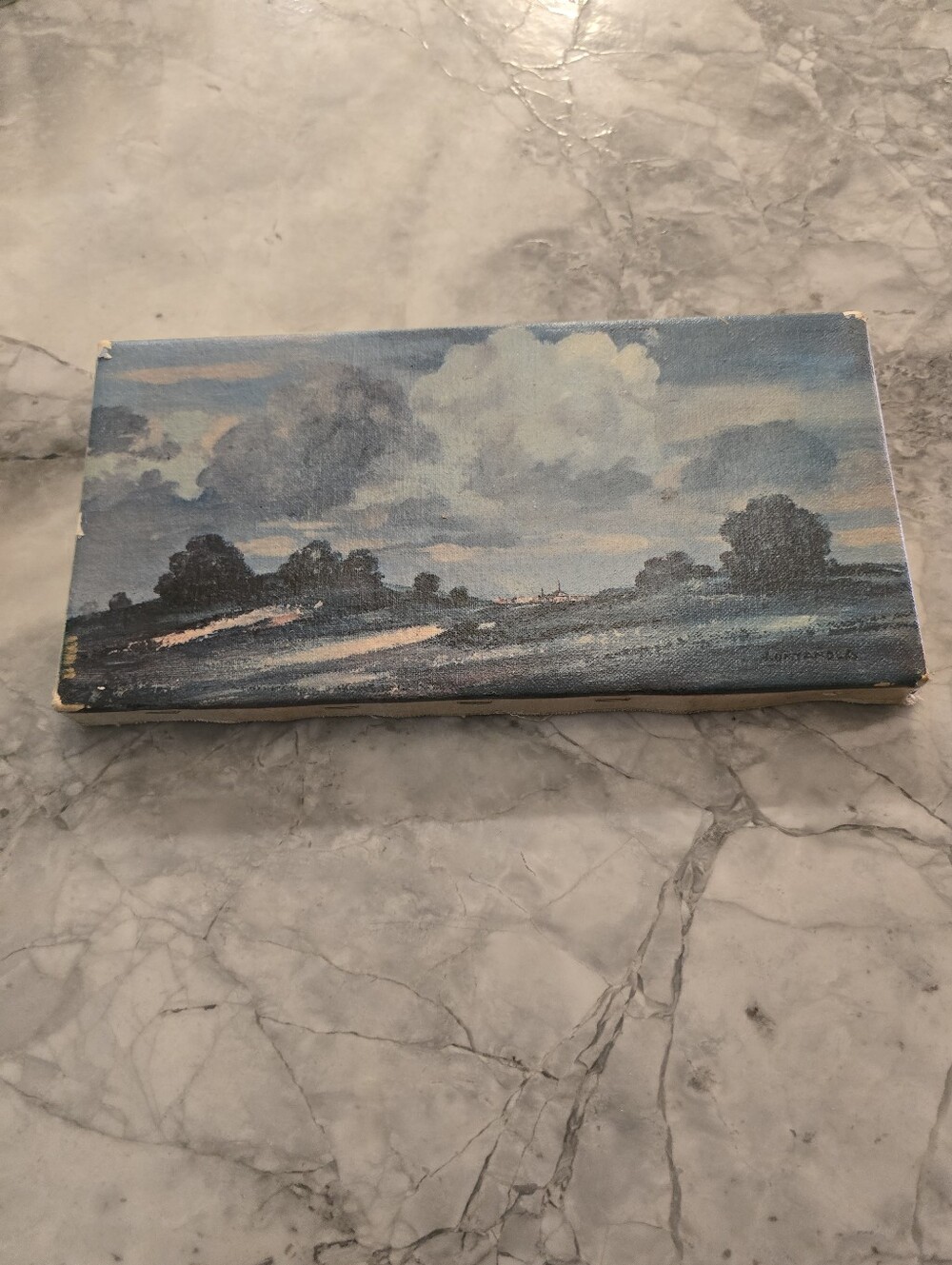 Vintage Mid Century Art Print on Canvas 12" x 6" Landscape Painting Wall Hanging